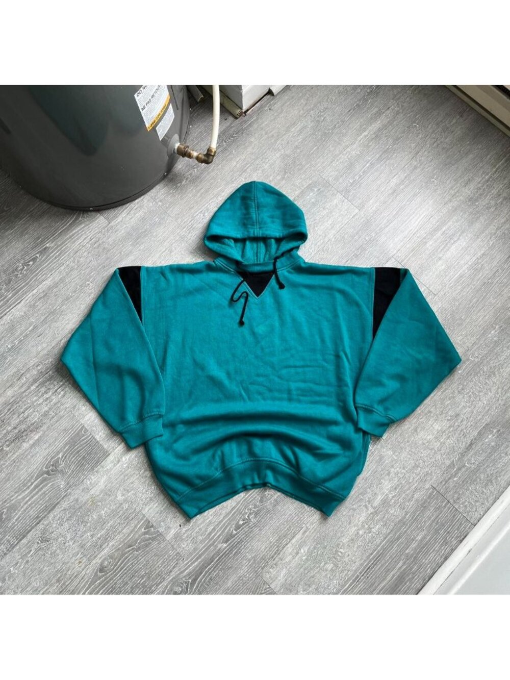 Teal Blue / Black Vintage 80’s / 90’s Blank Afterhood Pullover Hoodie